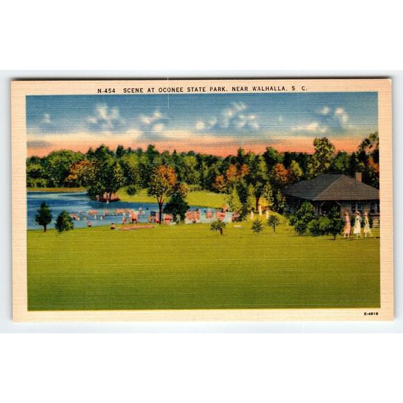 Vintage Ocenee State Park Near Walhalla, Sc Swimming Lake Postcard N.454 Linen - Picture 1 of 2